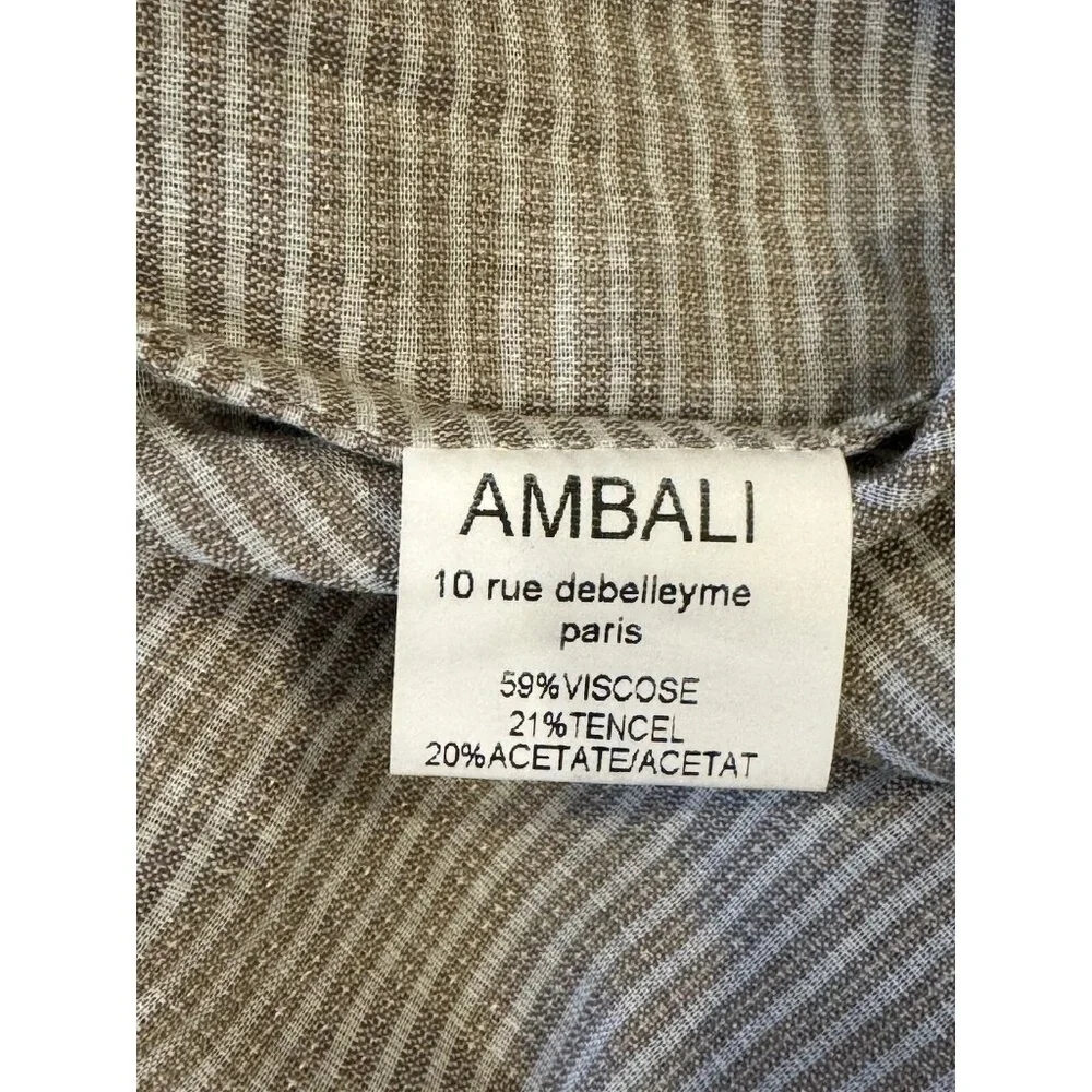 AMBALI Paris Dress US Size 10 Striped Pleated Taupe White Made in France Size 42 - Picture 9 of 12